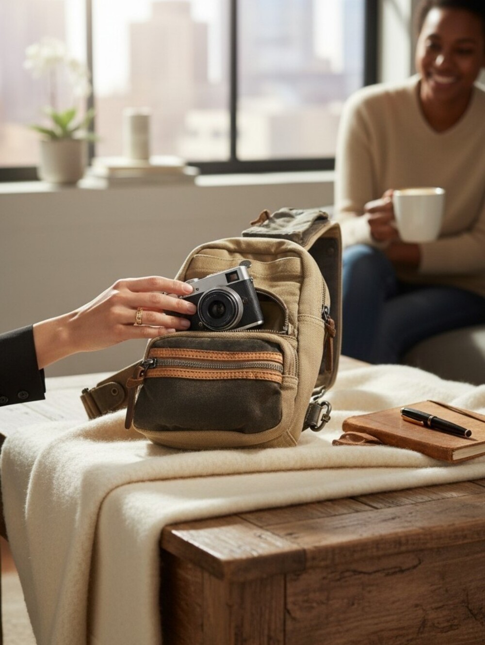 TSD Brand Cotton Leather Sling Pack Outdoor Wear